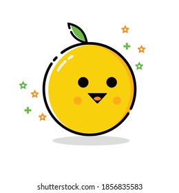 happy orange cute fruit character mascot vector design with small leaf