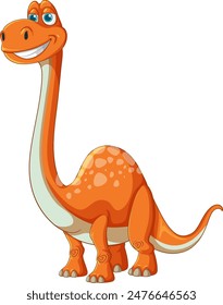 Happy orange dinosaur with a long neck