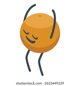 Happy orange fruit cartoon character dancing with closed eyes