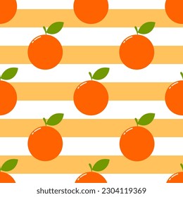 Happy Orange fruit seamless pattern vector illustration.orange on white and orange striped background