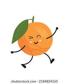 Happy orange icon. Sticker for social networks. Citrus natural and organic products. Juicy fruits with vitamins. Proper nutrition and vegetarian diet, healthy food. Cartoon flat vector illustration