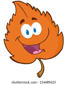 Happy Orange Leaf Cartoon Character. Vector Illustration