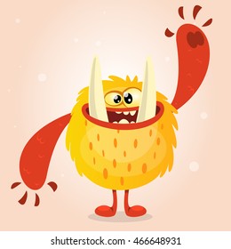 Happy orange monster. Vector Halloween  monster character smiling and waving. Vector isolated on light background