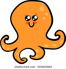 Happy orange octopus, illustration, vector on white background.