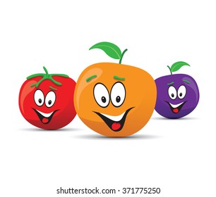 happy orange plum and tomato faces