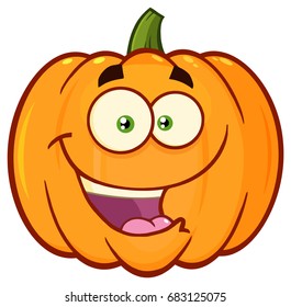 Happy Orange Pumpkin Vegetables Cartoon Emoji Face Character With Expression. Vector Illustration Isolated On White Background