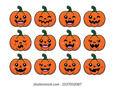 Happy Orange Pumpkins, Jack O’Lantern Clip Art Set, Halloween Graphics, Cute Funny Happy Faces