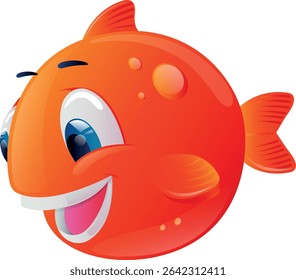 HAPPY ORANGE ROUND FISH CHARACTER SIDE VIEW