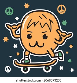 happy orange skating on the streets having good time