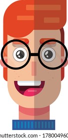 A happy orange-haired boy with glasses