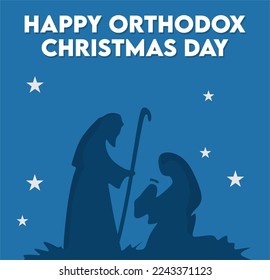 Happy Orthodox Christmas Day with blue background 