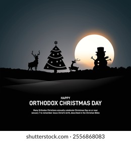 Happy orthodox christmas day. orthodox christmas day creative banner, poster, social media post, postcard, post card, greetings card, template, background, backdrop, web banner design etc.