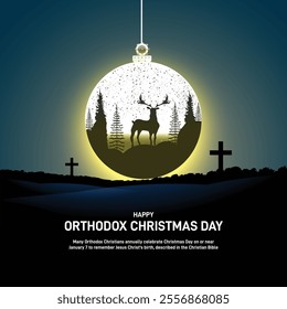 Happy orthodox christmas day. orthodox christmas day creative banner, poster, social media post, postcard, post card, greetings card, template, background, backdrop, web banner design etc.