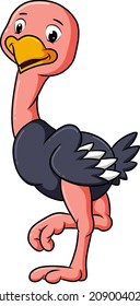 The happy ostrich is standing with the one leg up of illustration
