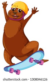 Happy otter playing skateboard illustration