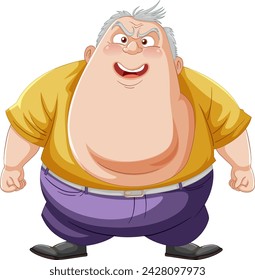 A happy, overweight cartoon character smiling.