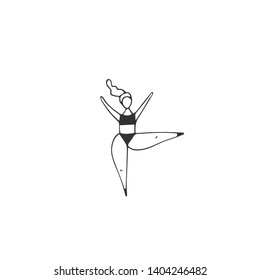 Happy overweight dancing woman. Vector hand drawn icon. Plus size concept, body positive. Perfect for resources devoted to the harmony with your body and large-size clothing stores.