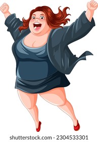 Happy overweight office worker woman with victory expression  illustration