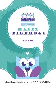 happy owl birthday card design. vector illustration.