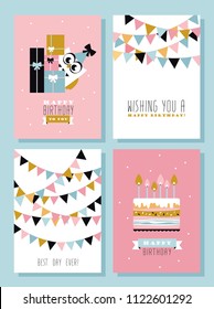 happy owl birthday card design. vector illustration.
