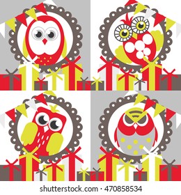 happy owl birthday card design. vector illustration