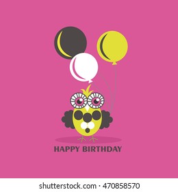 happy owl birthday card design. vector illustration