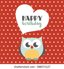 happy owl birthday card design. vector illustration