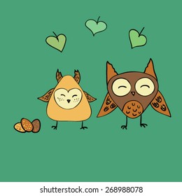 happy owl family