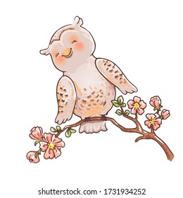 Happy owl vector illustration suitable for sticker, coloring, invitation on baby shower