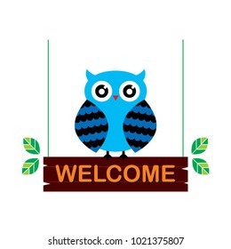 happy owl welcome signage vector