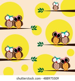Happy owls on the branch - pattern