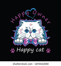 Happy owner happy cat-vector t-shirt design template.Cat T-Shirt. Print for posters, clothes, mugs, bags, greeting cards, banners, advertising.