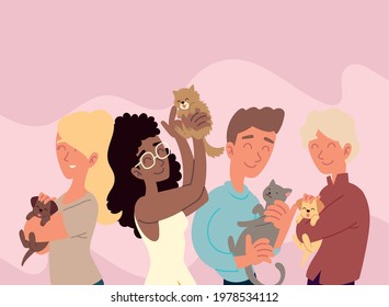 happy owners with pets portrait