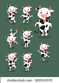 Happy Ox Characters. Cartoon Black and Whites Cows Vector Mascots. Symbol of the 2021 New Year