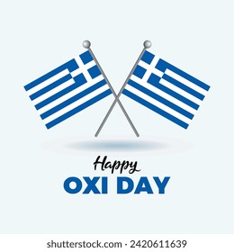 Imagen de vector del afiche del Día de Oxi Feliz. Dos banderas griegas cruzadas en un vector de icono de poste aisladas en un fondo gris. Elemento de diseño Bandera de Grecia. 28 de octubre cada año. Día importante