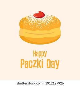 Happy Paczki Day vector. Traditional polish donut with jam and icing sugar vector. Round jelly doughnut with powdered sugar icon vector. Important day