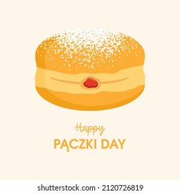 Happy Paczki Day vector. Traditional polish donut filled with jam and powdered sugar icon vector. Important day