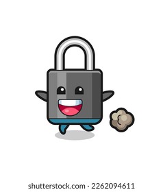 the happy padlock cartoon with running pose , cute style design for t shirt, sticker, logo element