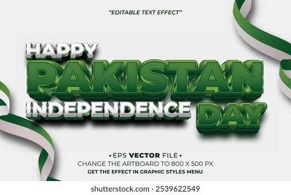 Happy Pakistan Independence day 3d realistic text effect editable vector