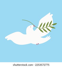 Happy Palm Sunday illustration with white dove carrying olive branch. Vector isolated.