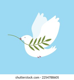 Happy Palm Sunday illustration with white dove carrying olive branch. Vector isolated.