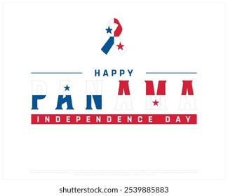 Happy Panama Independence Day design on a white background, Independence Day of Panama with ribbon flag, Typographic Design of Panama National Day, Editable vector Design, 28th November