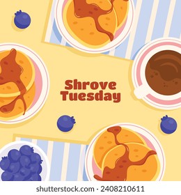 Happy pancake day. pancake day background. National Pancake Day. Cartoon Vector illustration design Template for Poster, Banner, Flyer, Card, Post, Cover. Pancakes stack with berries or honey.