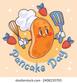 Happy pancake day. pancake day background. National Pancake Day. Cartoon Vector illustration design Template for Poster, Banner, Flyer, Card, Post, Cover. Pancakes stack with berries or honey.