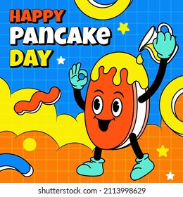 Happy Pancake Day with hand drawn doodle illustration