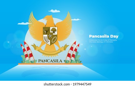 Happy Pancasila day or the birthday of the Indonesian state ideology for greetings concept