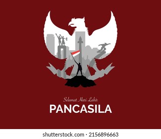 Happy Pancasila Day Garuda With Jakarta Landmark Flat