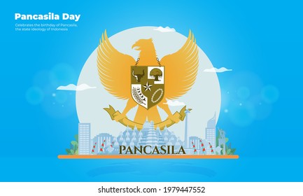 Happy Pancasila day with illustration of Garuda symbol of the Indonesian state ideology  svg