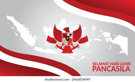 Happy Pancasila Day, selamat hari pancasila Background with Indonesian Flags and Garuda Bird Symbol.
