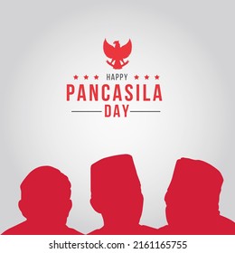 Happy Pancasila Day with Symbol Garuda and the Founders Father of Ideology Indonesia. Vector Illustration